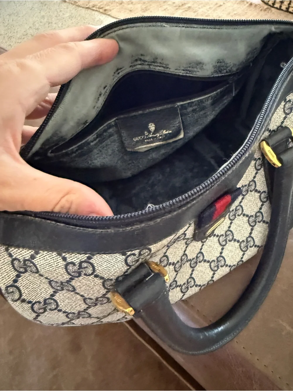 Vintage Gucci GG Accessory Collection Boston Blue Canvas Bag
